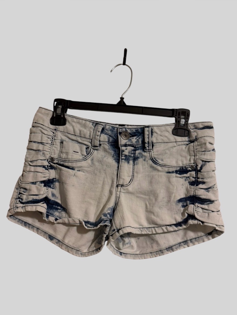 BONGO White Bleached Jean Shorts with Blue Accent Ruffle Sides